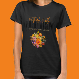 T-shirt Design floral sophistiqué Fleurs orange noire