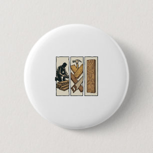T-Shirt-Design mit Gravur von alten Holzwerkzeugen Button