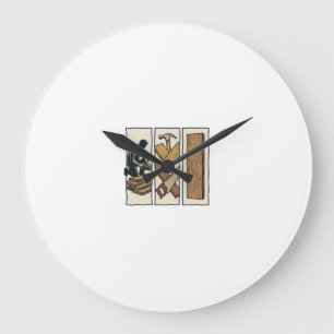 T-Shirt-Design mit Gravur von alten Holzwerkzeugen Große Wanduhr