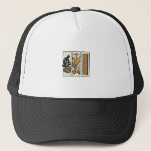 T-Shirt-Design mit Gravur von alten Holzwerkzeugen Truckerkappe