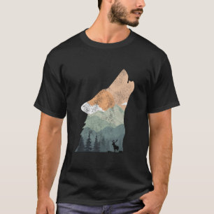 T-shirt Design naturel vintage avec silhouette de loup