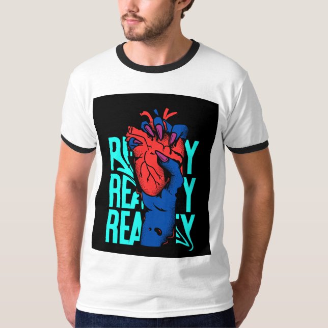 T - Shirt Design Red and Blue Heart Streetwear (Vorderseite)