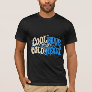T-shirt Design Rétro Cœur Froid Bleu Foncé Glace