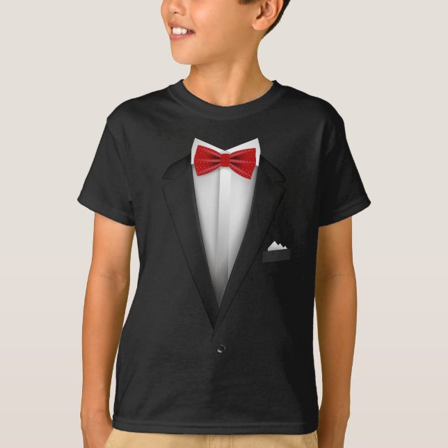T-shirt Design Tuxedo avec Red Bowtie Pour Mariages (Devant)