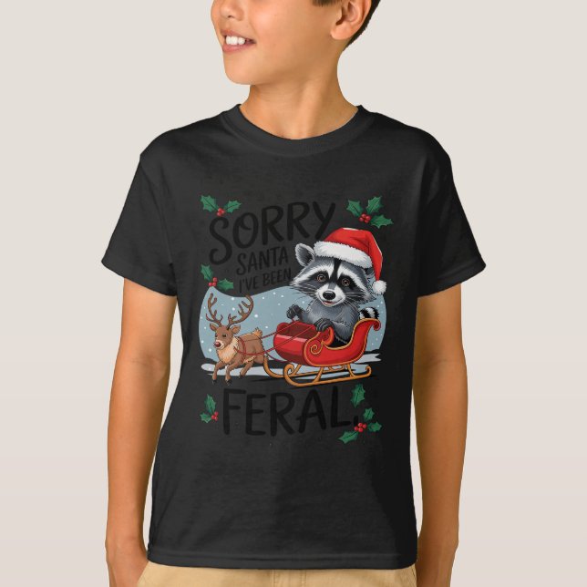 T-shirt Désolé Père Noël J'ai été Feral Raccoon Xmas Light (Devant)