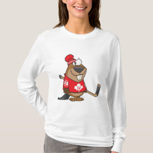 T-shirt dessin animé bête de hockey canadien castor
