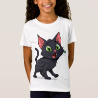 Dessin animé de chat noir heureux avec des yeux ve