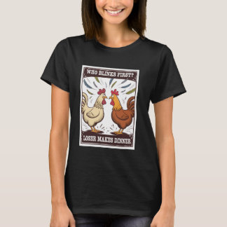 T-shirt Dessin animé de duel de poulets, celui qui cligne