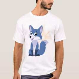 T-shirt Dessin animé de renard bleu mignon avec éclat