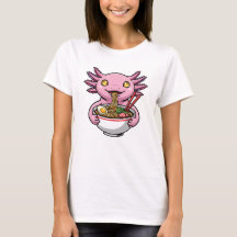 Dessin animé d'un axolotl rose mignon mangeant des