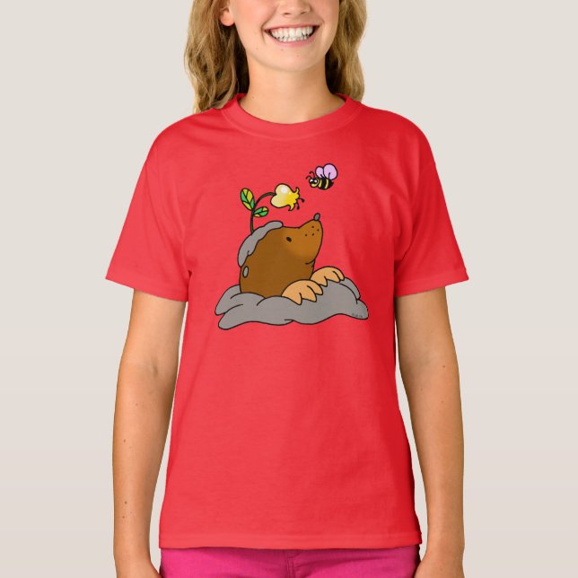 T-shirt dessin animé mignon avec une abeille à fleurs (Devant)