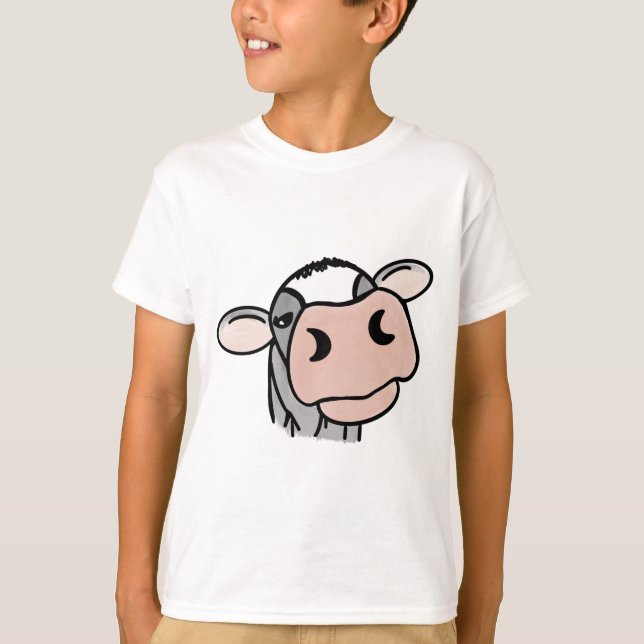 T-shirt dessin animé vache noir blanc rose baiser gris ani (Devant)