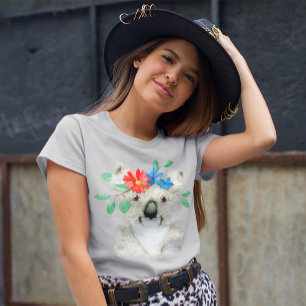 T-shirt Dessin aquarelle d'ours koala floral mignon