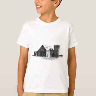 T-SHIRT DESSIN AU CRAYON : VIEILLE GRANGE, SILO : RÉALISME