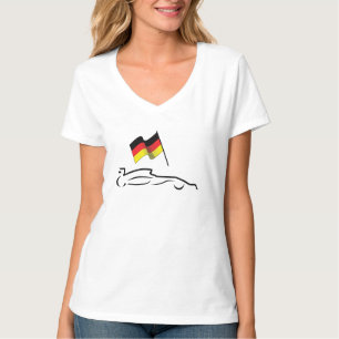 T-shirt Dessin au trait de voiture de course avec drapeau 