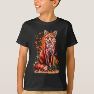T-shirt Dessin d'art animal rouge de Fox et de peinture