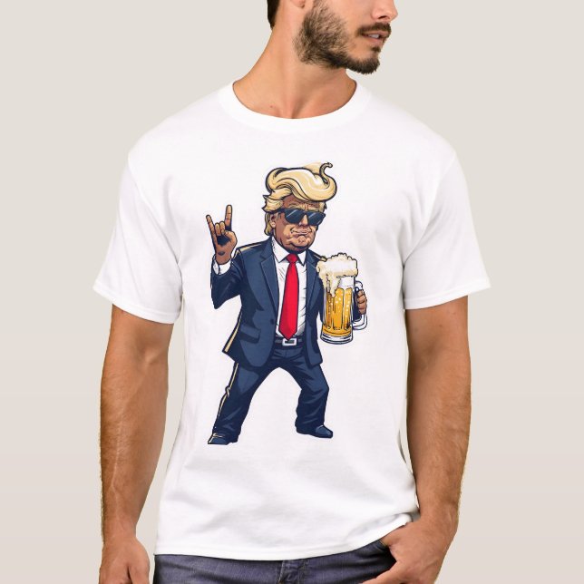 T-shirt Dessin De Donald Trump En Pose Dynamique Avec Mug  (Devant)