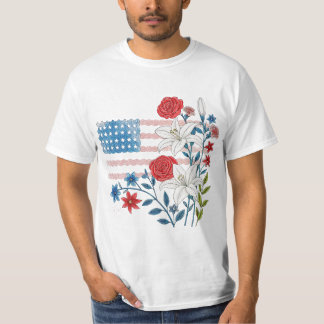 T-shirt Dessin de drapeau américain floral