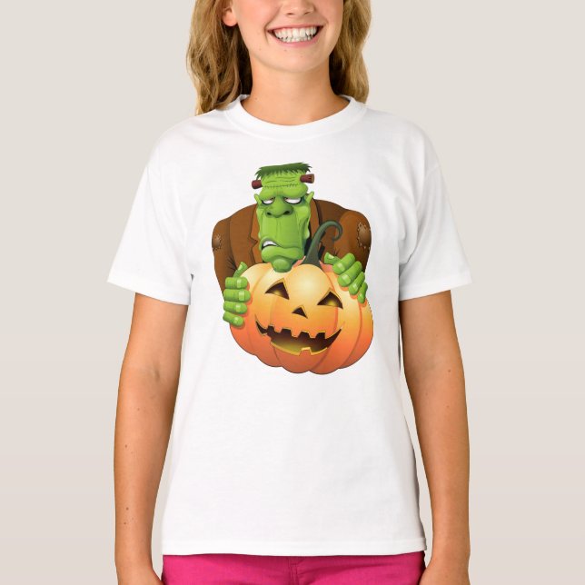 T-shirt Dessin de Frankenstein Monster avec Citrouille (Devant)