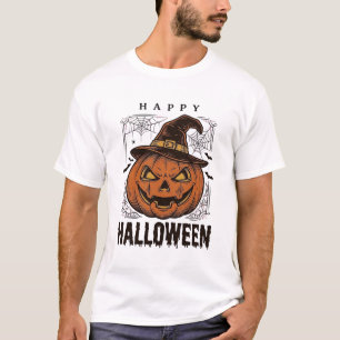 T-shirt Dessin de gravure de citrouille joyeux Halloween v