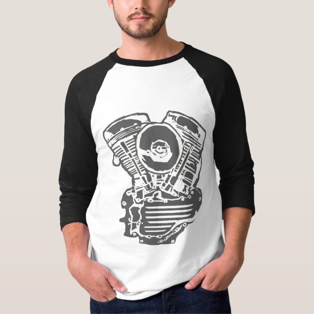 T-shirt Dessin de moteur de Harley Panhead (Devant)