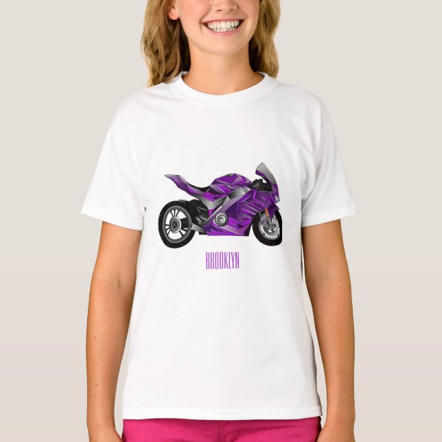 T-shirt Dessin de moto de sport violet (Devant)