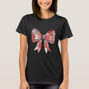 T-shirt Dessin de nœud ruban patchwork rose rouge romantiq
