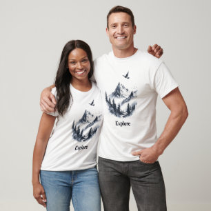 T-shirt Dessin de paysage montagneux avec oiseau volant