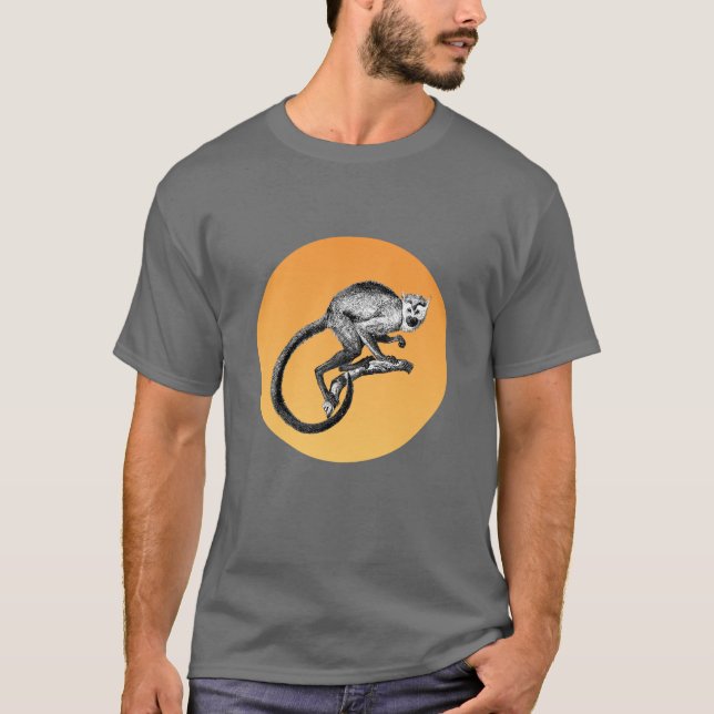 T-shirt Dessin de singe d'écureuil vintage et soleil styli (Devant)