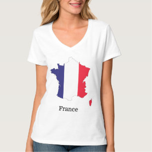 T-shirt Dessin de souvenir de drapeau de France sur carte