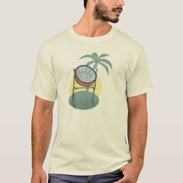 T-shirt dessin de tambour en acier et de palmier (Devant)