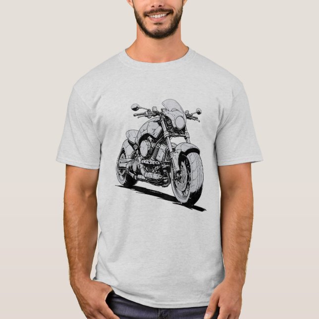 T-shirt Dessin d'encre Cyberpunk pour moto futuriste (Devant)