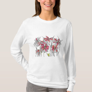 T-shirt Dessin d'encre d'art botanique peint Fleurs de mar