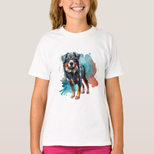 T-shirt Dessin d'encre de chien bernois dynamique Aquarell