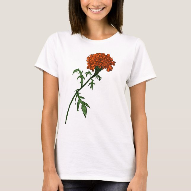 T-shirt Dessin d'encre de Fleur Marigold (Devant)