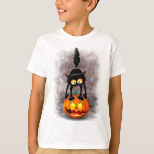 T-shirt Dessin d'Halloween au chat effrayé sur Citrouille