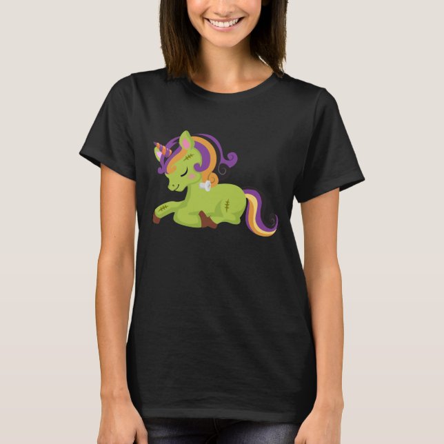 T-shirt Dessin d'Halloween de Cute Frankenstein Unicorn (Devant)