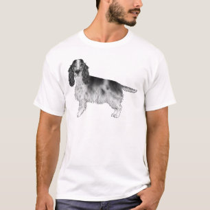 T-shirt Dessin d'un Cocker Spaniel Anglais en noir et blan