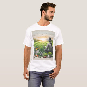 T-shirt dessin d'un homme assis dans un champ
