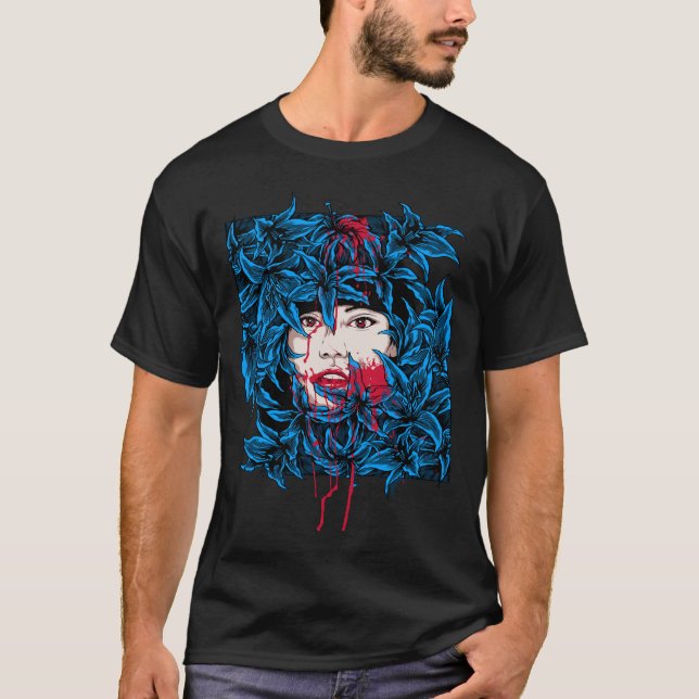 T-shirt Dessin d'une femme effrayante (Devant)