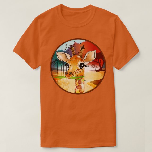 T-shirt Dessin d'une jolie girafe dans la Savannah (Design devant)