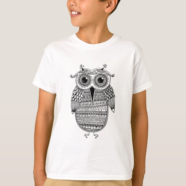 T-shirt Dessin ethnique d'encre de hibou (Devant)