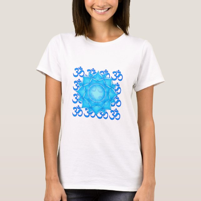 T-shirt Dessin Fleur Lotus De Verre Bleu Avec Motif Om (Devant)