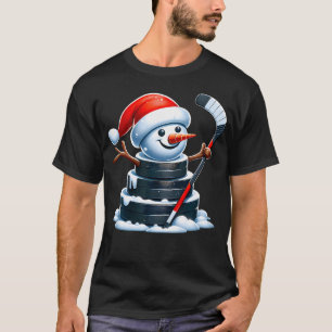 T-shirt Dessin Hockey Sur Glace Puck Snowman Avec Santa Ha