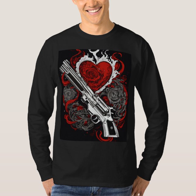 T-shirt "Dessin moderne noir et blanc d'un pistolet à taba (Devant)