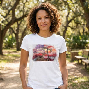 T-shirt Dessin pastel patriotique de pompe à pétrole au co