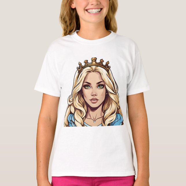 T-shirt Dessin Princesse Long Cheveux Tiara Crown Ball Gow (Devant)