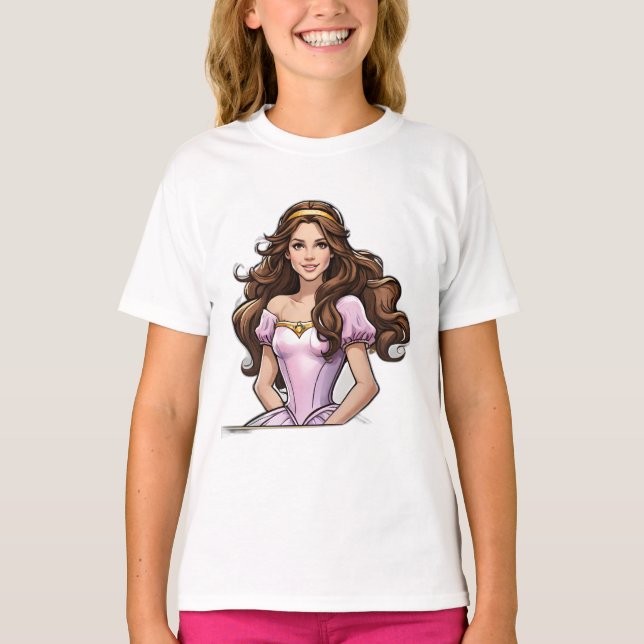 T-shirt Dessin Princesse Long Cheveux Tiara Crown Ball Gow (Devant)
