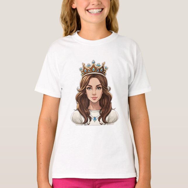 T-shirt Dessin Princesse Long Cheveux Tiara Crown Ball Gow (Devant)