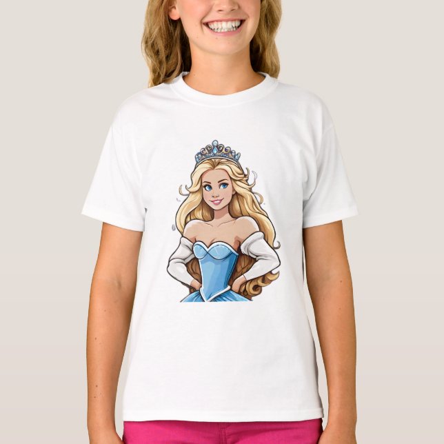 T-shirt Dessin Princesse Long Cheveux Tiara Crown Ball Gow (Devant)